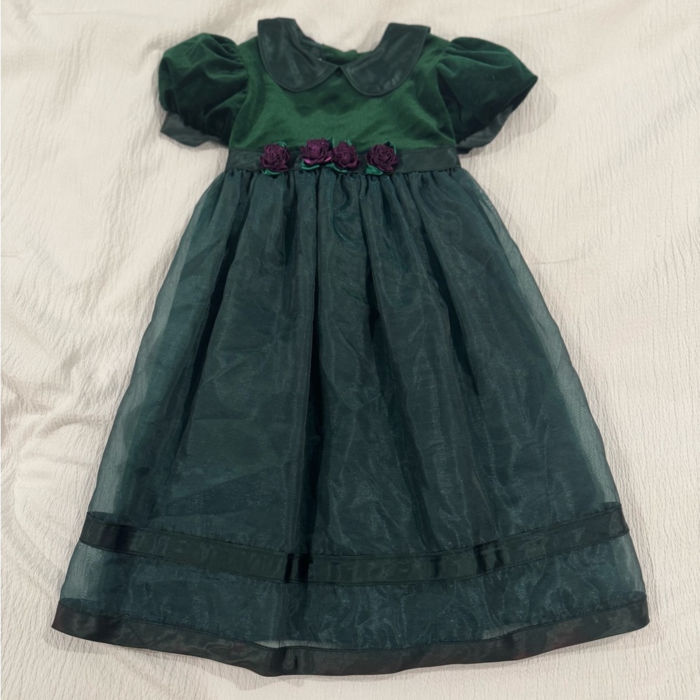 Bonnie Jean Dark Green Kids Formal Dress with Purple Accents